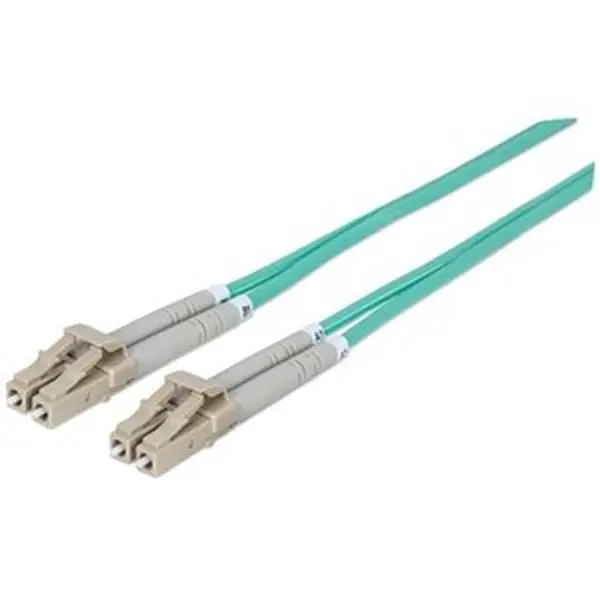Intellinet 7ft Fiber Optic LC/LC OM3 50/125 Multimode Duplex Cable, Aqua