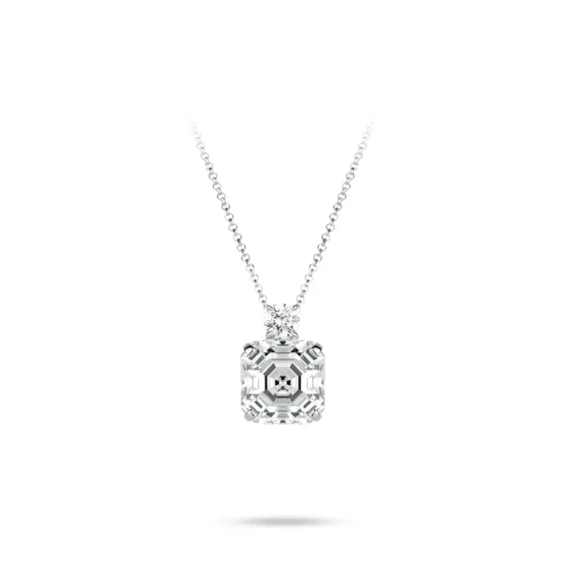 VAMERAY #3260 12 Carat Asscher Cut Solitaire Brilliant Prong-Set Pendant Necklace