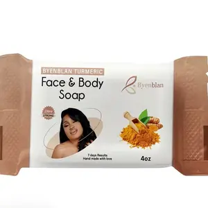 Byenblan Turmeric Face & Body Soap 4oz - Brighten Skin & Balance Tools for Health Extra Strong 7 Days Results Hand Made with Love