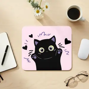 Kawaii Cute Black Cat Mouse Pad with Wrist Rest – Thick Keyboard Support Desk Mat, Ergonomic Cartoon Design, Custom Small Desk Pad