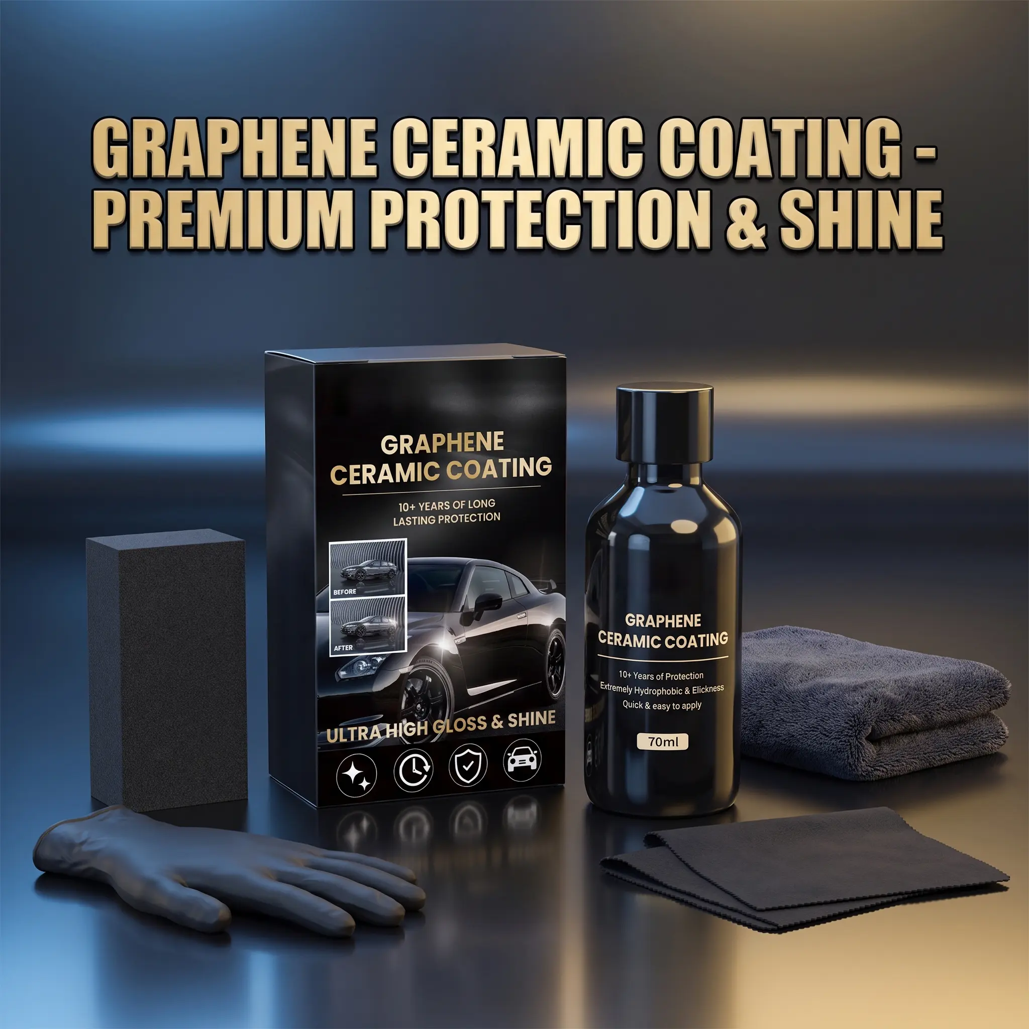 Advanced Graphene Ceramic Car Coating & Trim Restoration Kit for Cars - Waterproofing Crystal Coat, Sealing Glaze, Glossy Paint Maintenance Sealant