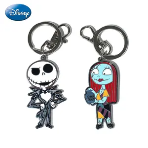 1PC Disney Officially Licensed The Nightmare Before Christmas Jack Sally Colored Pewter Keyring Couple Metal Keychain Bags Accessories Cute Valentine's Birthday Christmas Anniversary Day Gifts MN-26846 MN-26847