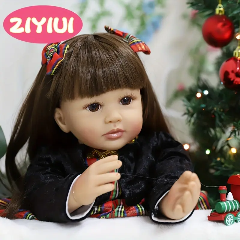 ZIYIUI 55cm Soft Vinyl Limb Baby Doll Toy with Long-Haired Girl in Plaid Dress Perfect for Children's Gifts Halloween Christmas