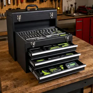 465-Piece Mechanics Tool Set with 3-Drawer Heavy Duty Metal Box, Chrome Vanadium Steel Sockets and Wrenches, Screwdrivers, Pliers, Bits, Allen Keys, Tape Measure, Utility Knife, Hammer, Wire Stripper for Home Workshop Auto Repair DIY
