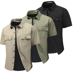 Men’s casual, stylish, comfortable, wear-resistant short-sleeve shirt; versatile outerwear/cardigan top with multiple pockets—lightweight and breathable for outdoor sports, everyday commuting, wilderness exploration, hiking, and fishing.