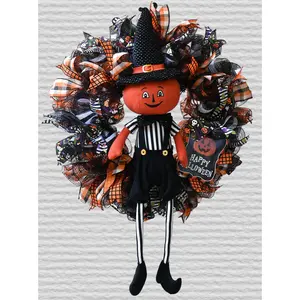 Pumpkinhead Wreath - Pumpkin Wreath - Halloween Pumpkin Wreath