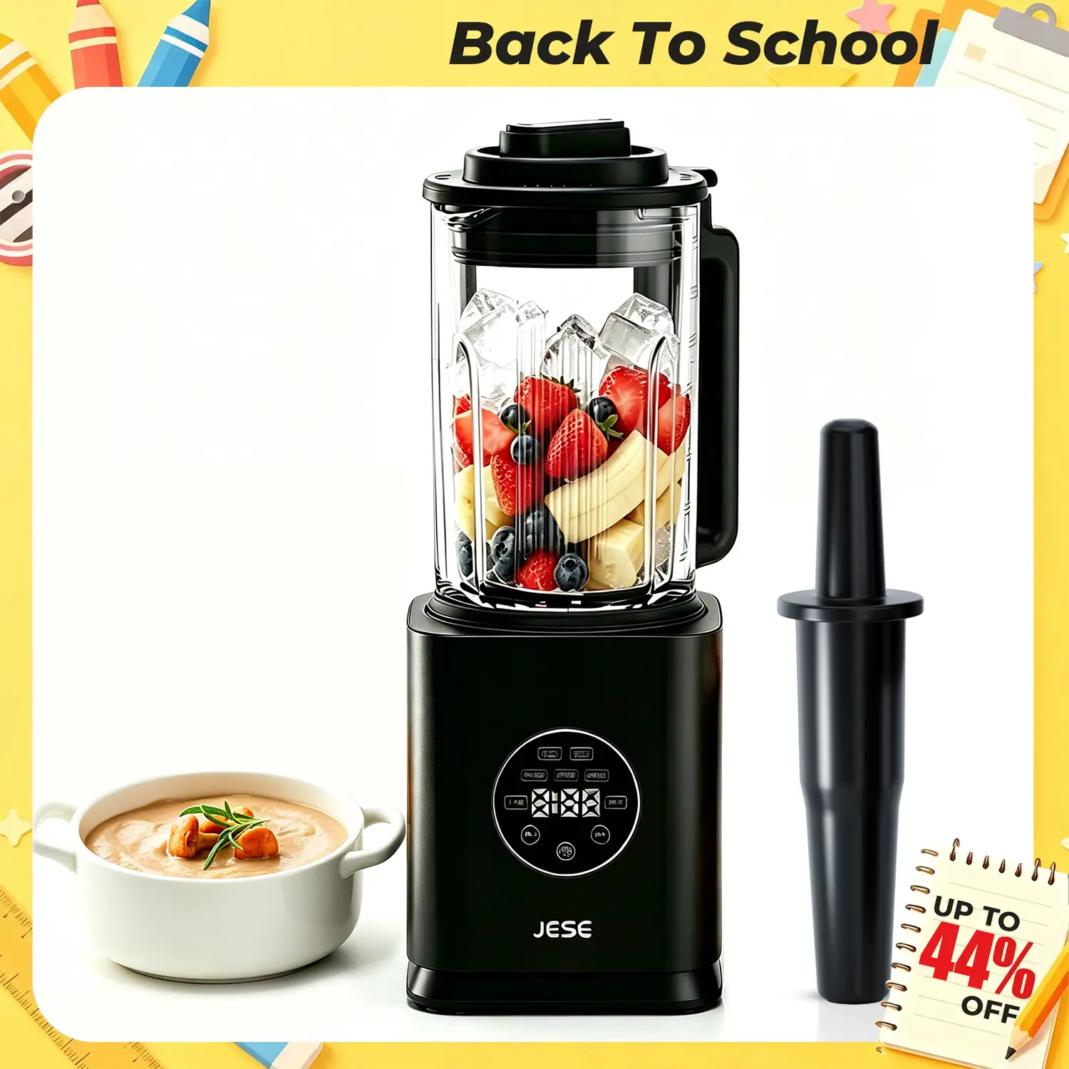 JESE Heated Blender for Smoothies & Soups - 48Oz Glass Jar Self-Cleaning Soup Maker Blender with US Plug