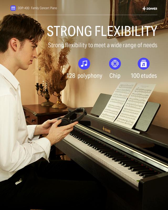 Donner DDP-400 Professional 88-Key Progressive Hammer Action Weighted Upright Digital Piano with Extended Speaker Cabinet