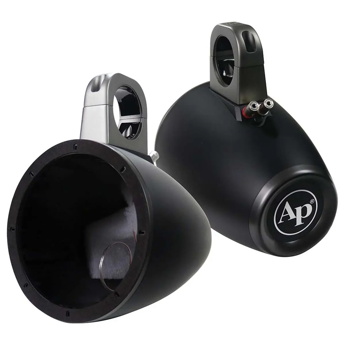 Audiopipe APMP600ETW 6 in. Cast Aluminum Multipurpose Speaker Enclosure Pair Pack, Wall Mount-Compatible with Slotted Holes, Weatherproof, 22-Degree Directional Aim, Car Audio Installation Use, Binding Posts, 22 Degrees