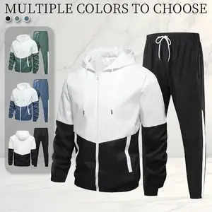 Color block hooded men's sports suit, trendy casual style clothing, the hooded design is very fashionable, suitable for daily outings and exercise workouts, comfortable and stylish��gift��