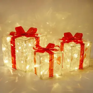 [New deal] - Christmas Lighted Boxes, Set of 3 60 LED Light Up Decor Outdoor, Light Up Christmas Boxes Present Decorations Outdoor Yard
