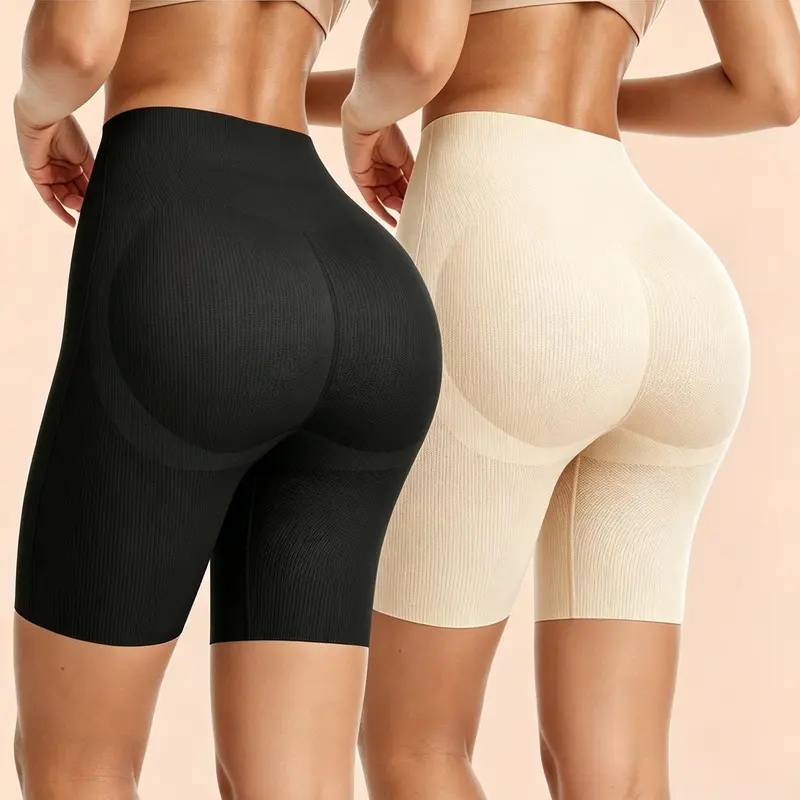 JUQDNX Women's Retro Soft Knit Shapewear - Seamless High-Waisted Leg Shaping Shorts, Tummy Control Undergarment with Padded Butt Lifter, Core-Hugging for Everyday & Wedding Wear