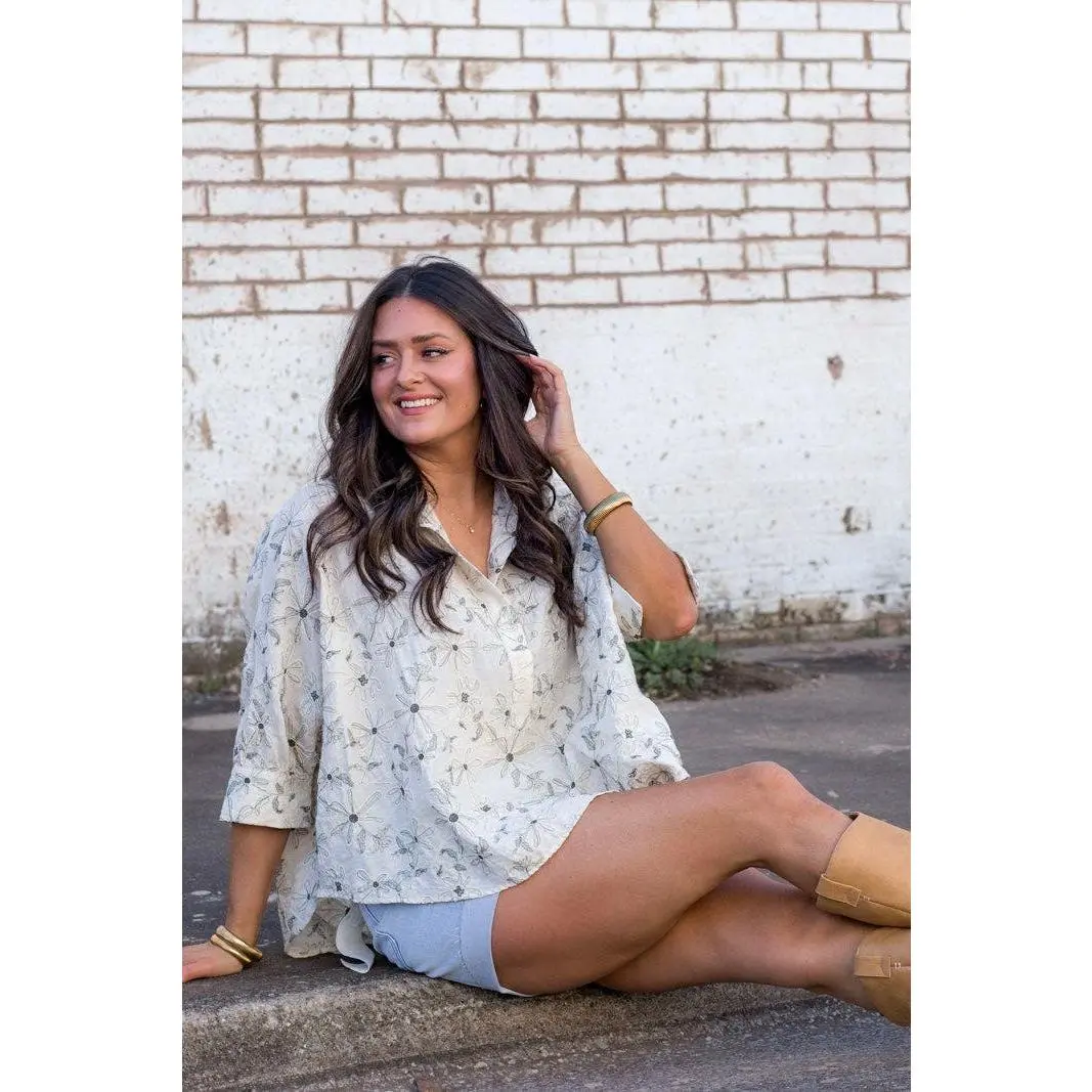 Textured Bloom Button Up Top