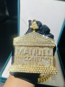 Customized chilled building pendant, luxury house hip-hop style pendant gold-plated electroplated pyroxene hip-hop jewelry commemorative gift anniversaryFree Shipping+7-15 Day Delivery