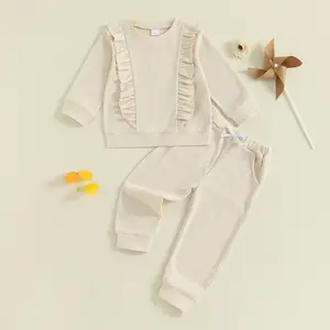 Baby Girl 2Pcs Fall Outfits Long Sleeve Ruffle Sweatshirt Tops + Pants Set Toddler Clothes
