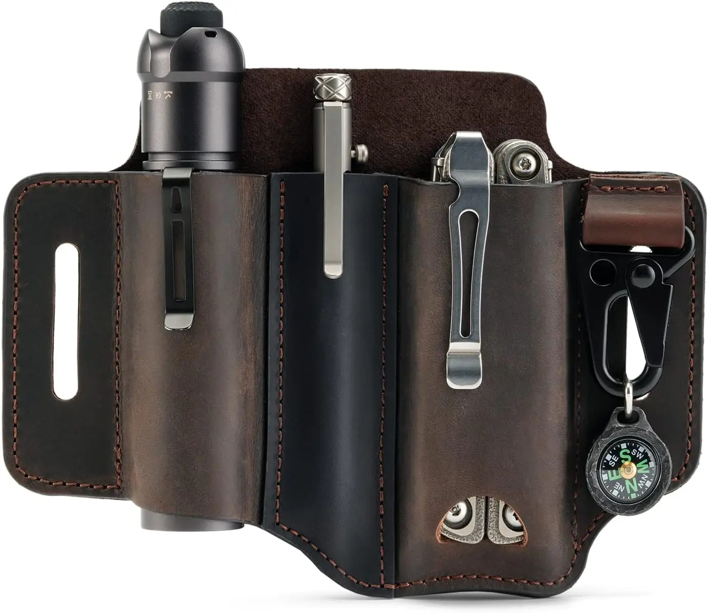PJ29 Multitool Sheath for Belt, Leather EDC Pocket Organizer for Men, EDC Leather Sheath, Flashlight and Multitool Sheath, EDC Belt Organizer