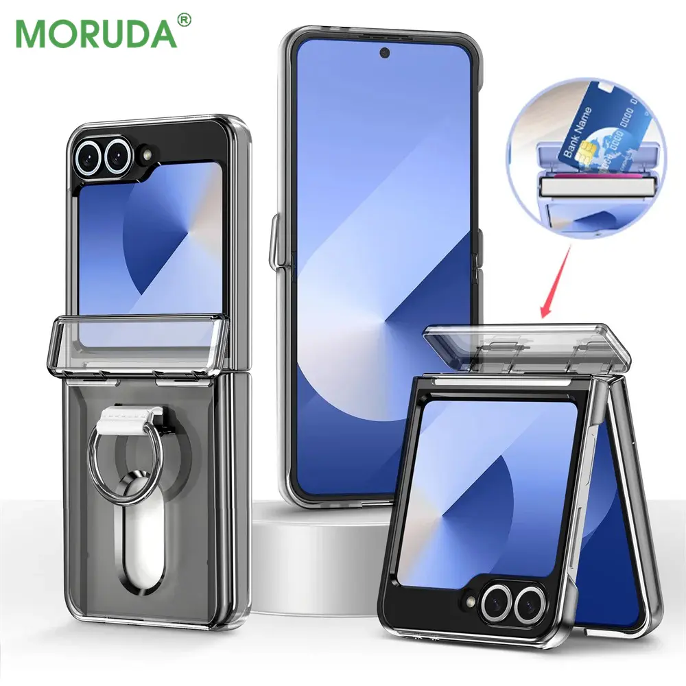 Luxury Wallet Clip Flip Slot Card Phone Case with Finger Ring for Samsung Galaxy Z Flip 7/6/5, Shockproof Hard Cover for Smartphone, Handheld Cellphone Protection Devices