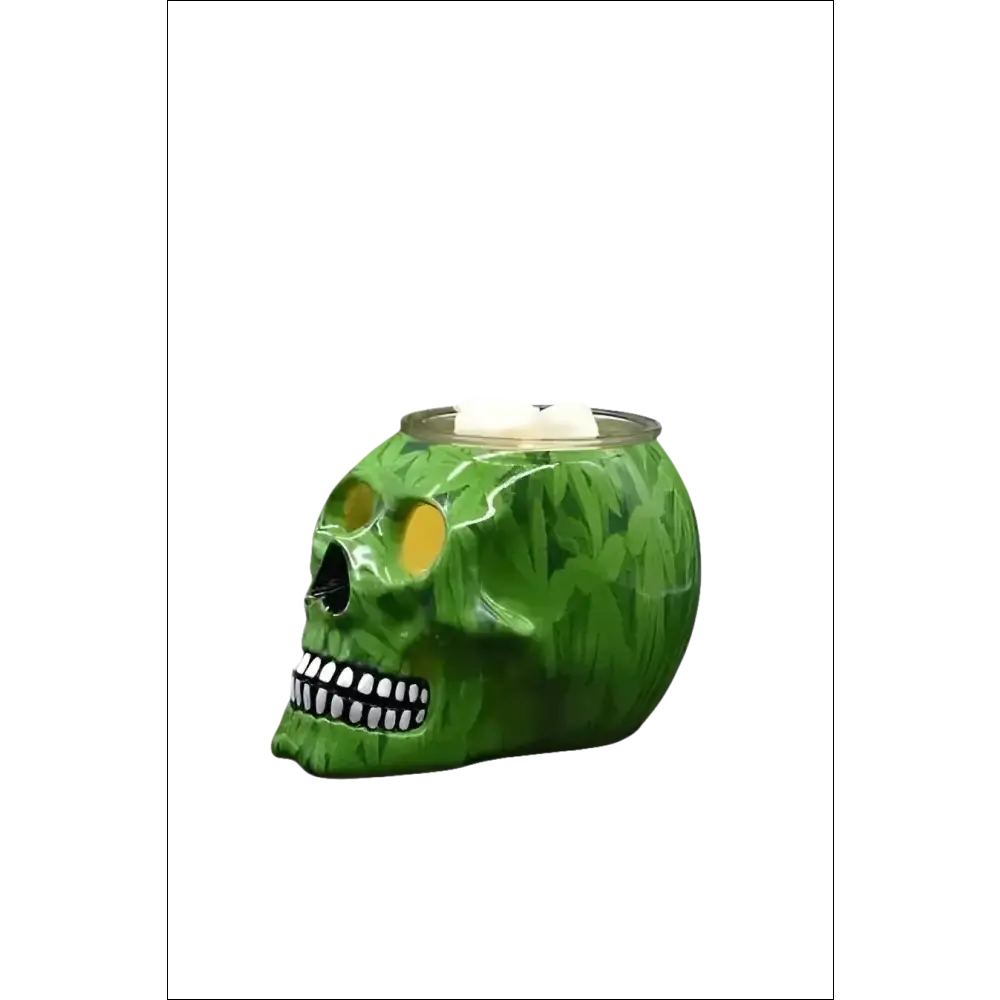 Selected Scent Skull "Special Leaf" Wax/Oil Warmer - Handcrafted Artistic Design with 35-Watt Halogen Light & Dimmer Knob for Customizable Ambiance