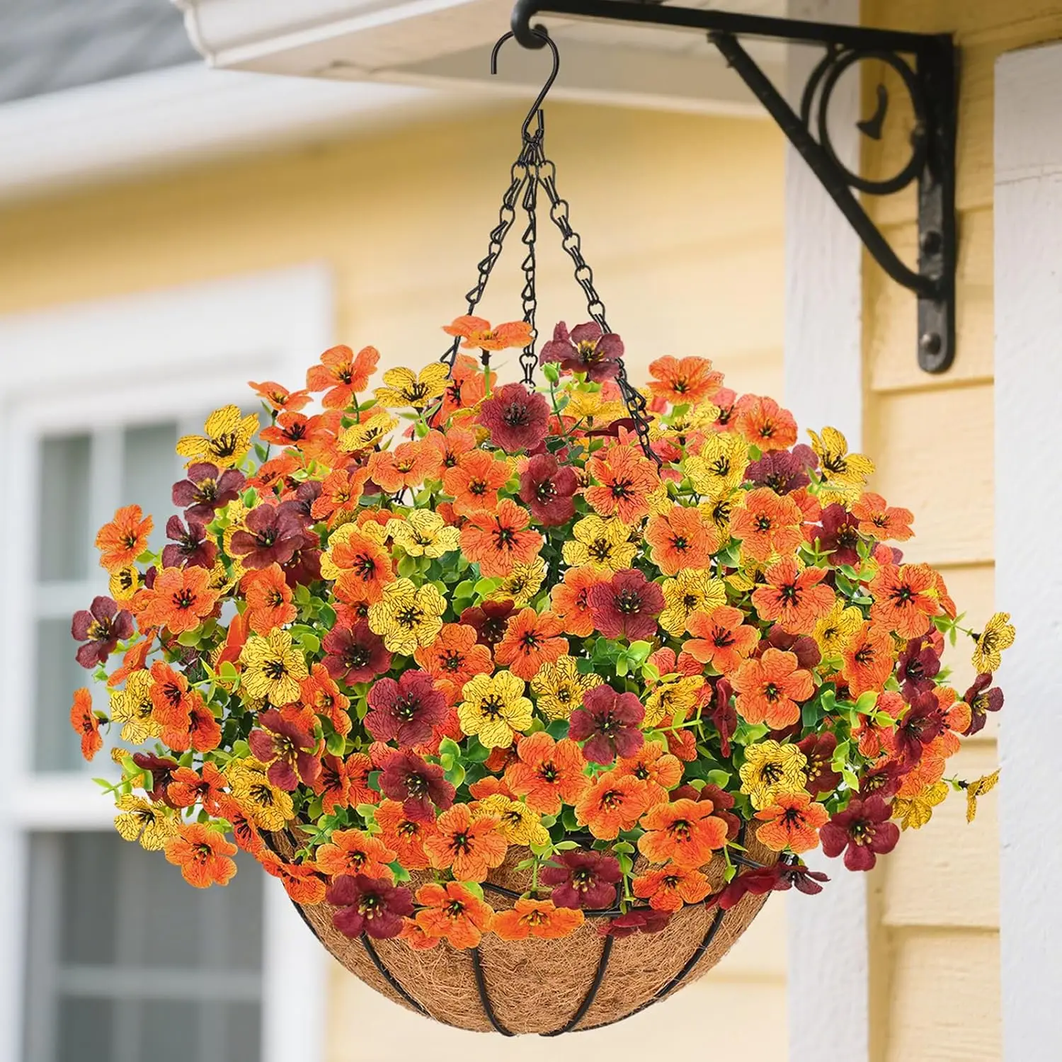 Fall Decor -  Mums Fall Hanging Baskets for Outdoors, 12  Artificial Fall  for Outdoors, UV Resistant Fall Hanging Baskets with Faux Mums Daisy  for Outside Porch Patio Garden