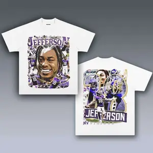 [SALE Up To 50% Off] Justin Jefferson Graphic Tee, Y2K Crew Neck Streetwear T-Shirt, Unisex Crew Neck Tee, Vintage Football Graphic, Sports Player Bootleg Premium Style, Casual Cotton Fit 2 Sided