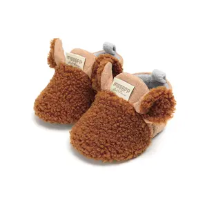 Newborn Baby Warm Booties Faux Fur Cute Sheep Shape Non-Slip Soft Sole Crib Shoes for Winter Warm Wear