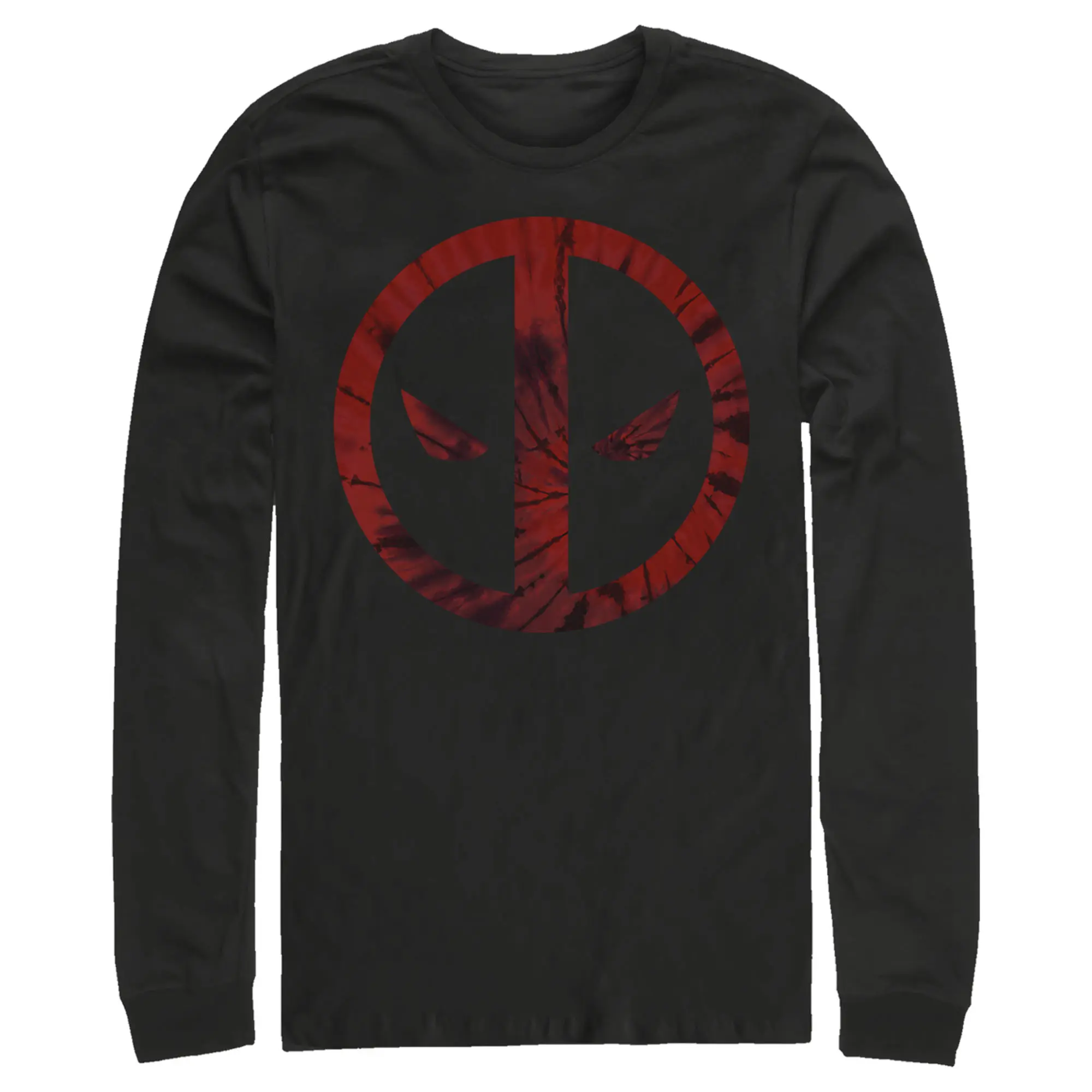 Men's Marvel Deadpool Graphic Round Neck Cotton Tie-Dye Long Sleeve Tee, Stylish Casual Menswear Apparel Fashion Top