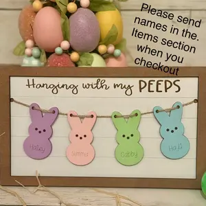 Personalized Easter Sign, easter sign, wood sign, Easter peeps, Easter decor, bunnies