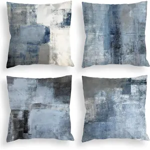 Blue Throw Pillow Covers 18x18 Set of 4 Decorative Cushion Cover Grey Abstract Art Painting Pillowcase for Sofa Bedroom Living Room Decor