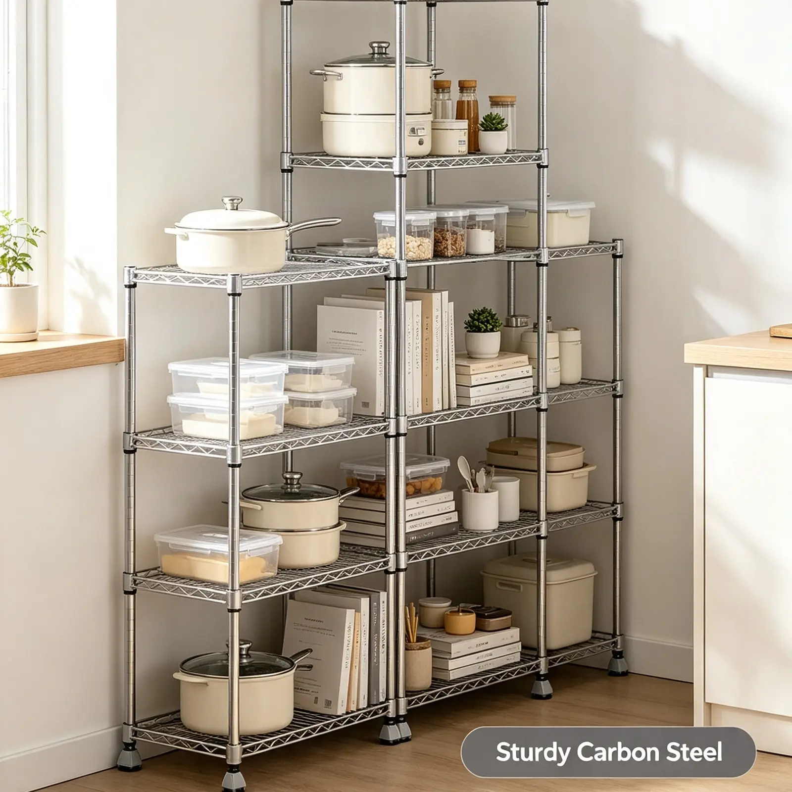 Changeable Assembly Floor Standing Carbon Steel Storage Rack Silver