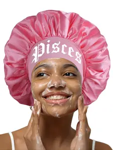 Women's Satin Bonnet with Zodiac Print, Wide Elastic Design, Waterproof, Foldable Hair Hat, Daily Use and Shower, Christmas Gift