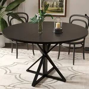GARVEE 47 in Round Dining Table for 4, Wooden Circle Dinner Table, Heavy Duty Metal Pedestal & 4 Parts of Tabletop, Round Pedestal Kitchen Tables for Dining Room, Kitchen, Living Room, Black