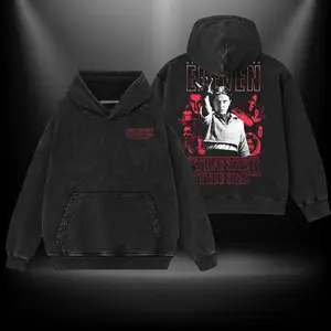 Eleven Stranger Things 5 Double Printed Oversize Lightweight Acid Washed Tee TV Show Graphic Top Cotton Gift T-Shirt For Comic Lover, Gift T-Shirt For Movie Lover