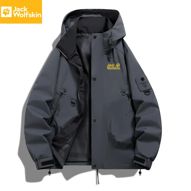 JACK WOLFSKIN Windproof and waterproof hooded jacket, multi-pocket casual jacket, outdoor hiking windbreaker, casual and versatile outer tire