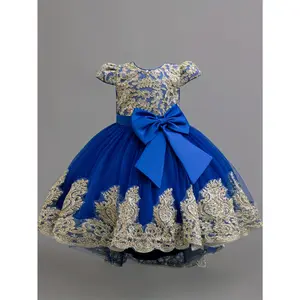 [Vintage, Girls' Dress] Vintage High-End Girls' Dress |   Golden Embroidery and Bow, Evening Gown for Ceremonies and Banquets