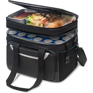 Small Cooler Bag 24/48 Can Insulated Lunch Box Double Deck Soft Leak-Proof Waterproof Collapsible Ice Chest for Men Women Work Travel Car Trip Picnic Beach