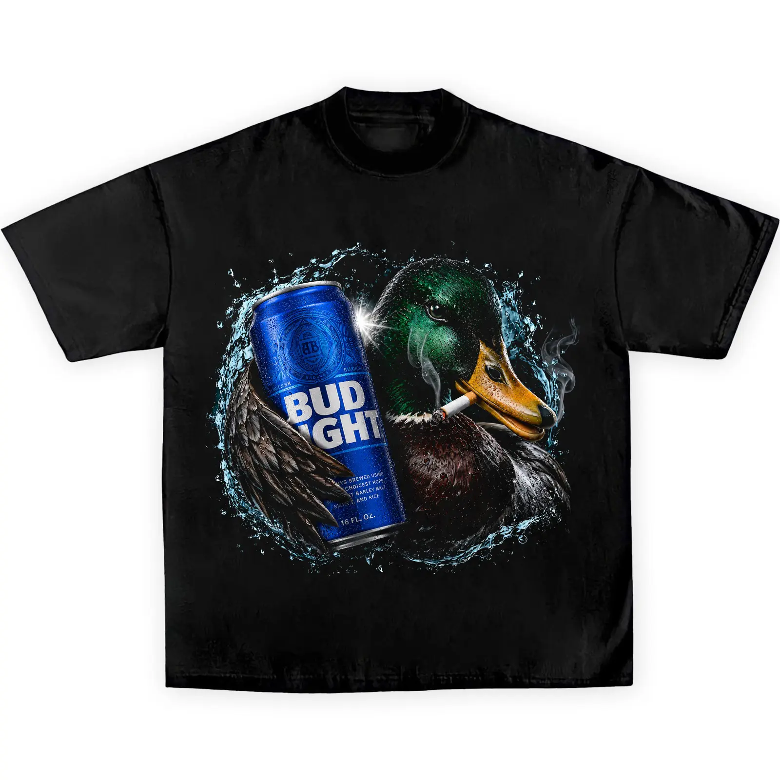 Funny Mallard Duck Smoking Drinking Shirt Bud Light Beer Can Graphic Tee Vintage American Light Beer Hunting Meme Unisex Gift T-Shirt