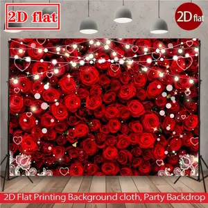 2D Flat Valentine's Day Photography Backdrop, 1 piece, Red Rose Floral Pattern Banner, Flower Wall Backdrop, Large Fabric Banner, Indoor and Outdoor Wall Decoration, Valentine's Day Party Decoration, Photo Backdrops