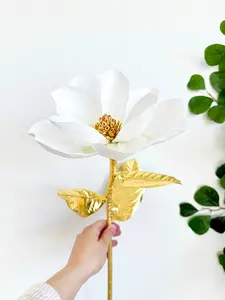 White Magnolia Spray with Gold Stem