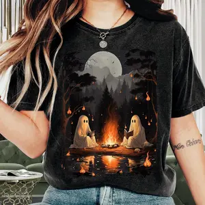 Halloween Shirt, Ghost Book Reading Camping Shirt, Funny Halloween Tee, Pumpkin Halloween Shirts, Halloween Gift