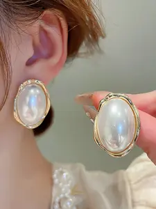 Elegant Oval Pearl Earrings for Women, 925 Silver Needle Hypoallergenic Jewelry, Perfect Gift for Her Birthday Anniversary