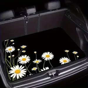 One daisy design car trunk mat -black background with white daisies, crystal velvet car trunk stylish and elegant designto keep the vehicle clean and tidy, suitable for models, car trunk mat |     Elegant car accessories, durable anti-slip tech seat pet f