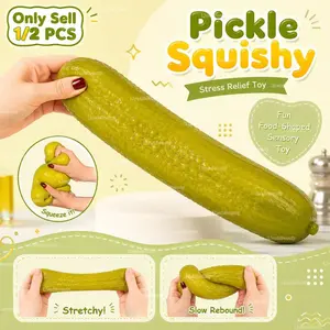 1/2PCS Realistic Pickle Stress Relief Toy, Stretchy Slow Rebound Fidget Toy, Flexible Rubber Anxiety Relief Hand Toy, Funny Food-Shaped Sensory Toy, Unique Party Favor for Adults