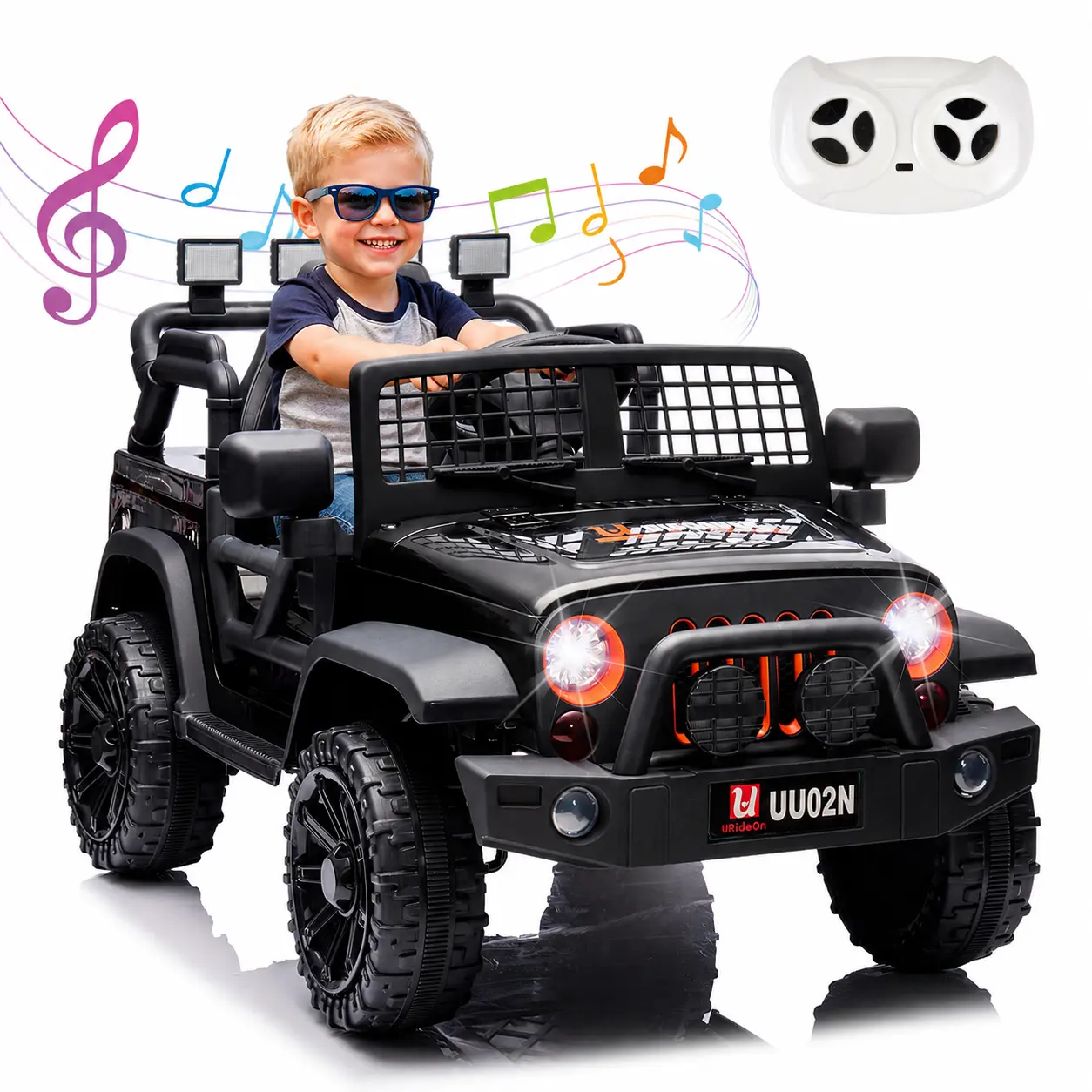 12V Plastic Remote Control Ride On Car with LED Headlights, Music Player, Ride On Wheels - Safe Battery Toy for 6-8 Years Old Kids, Christmas/Birthday Gift