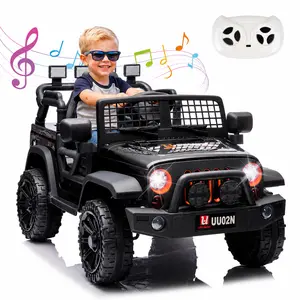 12V Plastic Ride On Car with Remote Control, LED Headlights, Music Player & Ride On Wheels - Safe Battery Toy for 6-8 Years Old Kids, Christmas & Birthday Gift
