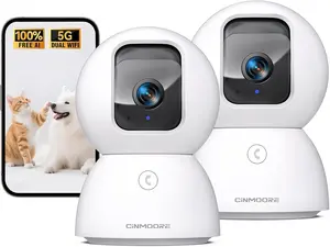 CINMOORE 3K 5G Indoor Security Camera, Non-Subscription AI Person/Pet Detection & Face ID, 5MP Pet/Dog Camera w/ Phone App, PTZ WiFi Baby Monitoring Camera for Mum, 2-Way Audio Button, Crystal Color Night Vision, SD Card/Cloud Recording,2PC