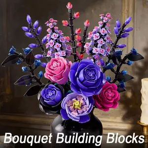 Elegant Bouquet Building Blocks Model Educational Toys Artificial Flowers Plastic Bricks Sets Home Decor Desktop Ornament Valentine's Day Christmas Gifts