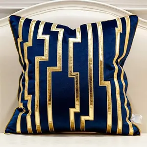20 x 20 Inches Navy Blue Gold Striped Cushion Luxury European Throw Pillow Covers Decorative Pillows for Couch Living Room Bedroom Car 50 x 50cm