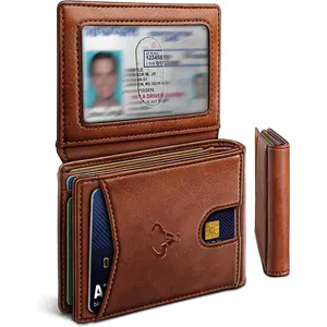 Men Wallet, Slim Leather Wallet Front Pocket Card Holder Gift for Men 11 Slots RFID Blocking BULLIANT