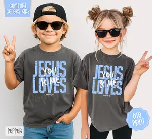 Jesus Loves You & Me Youth Comfort Colors Tshirt, Religious Tee for Kids