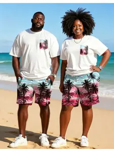 Two-piece comfortable short-sleeved T-shirts and shorts for both men and women - with a casual Tropical beach style, loose and relaxed fit - suitable for family gatherings, date nights, and as holiday gifts (standard size)